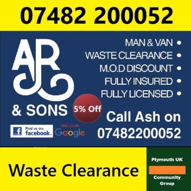 Yellow poster advertising waste clearance services, featuring contact information and discounts.